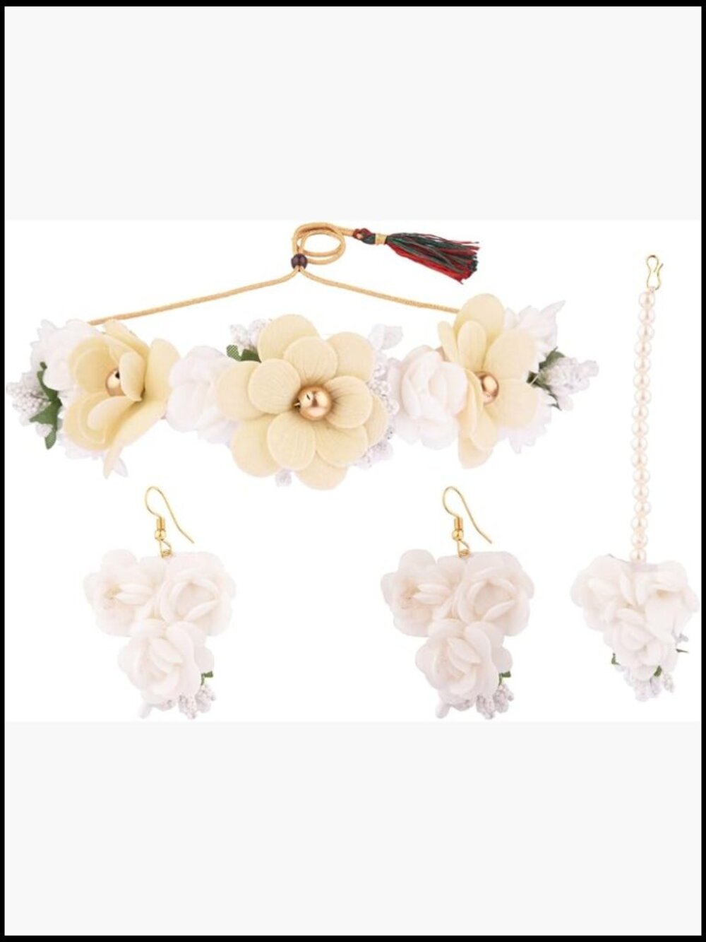 Floral Haldi Jewelry Set with Choker Necklace Earrings Maang Tikka Bridal